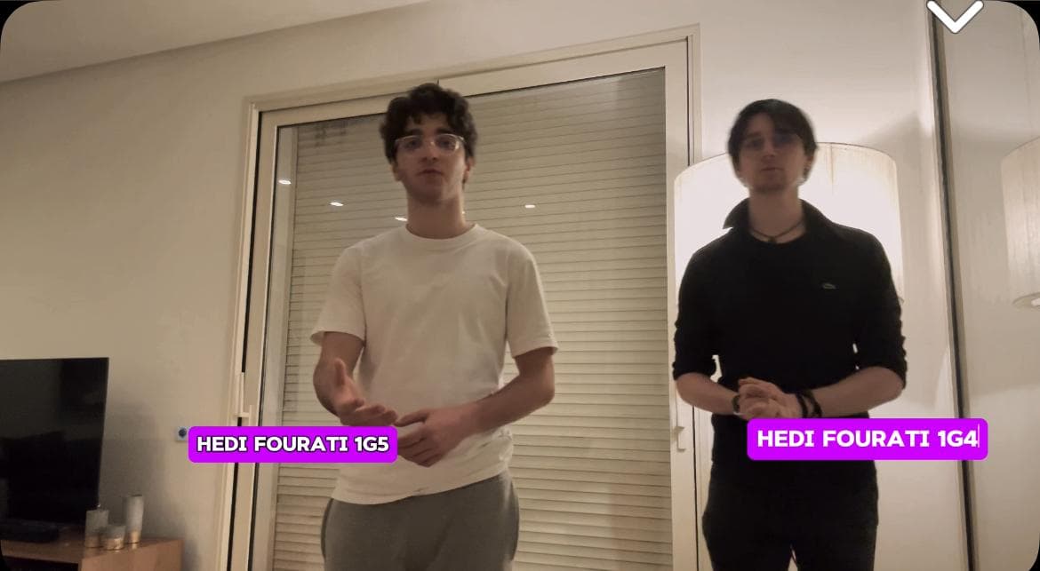 Two people speaking in a split-screen video.