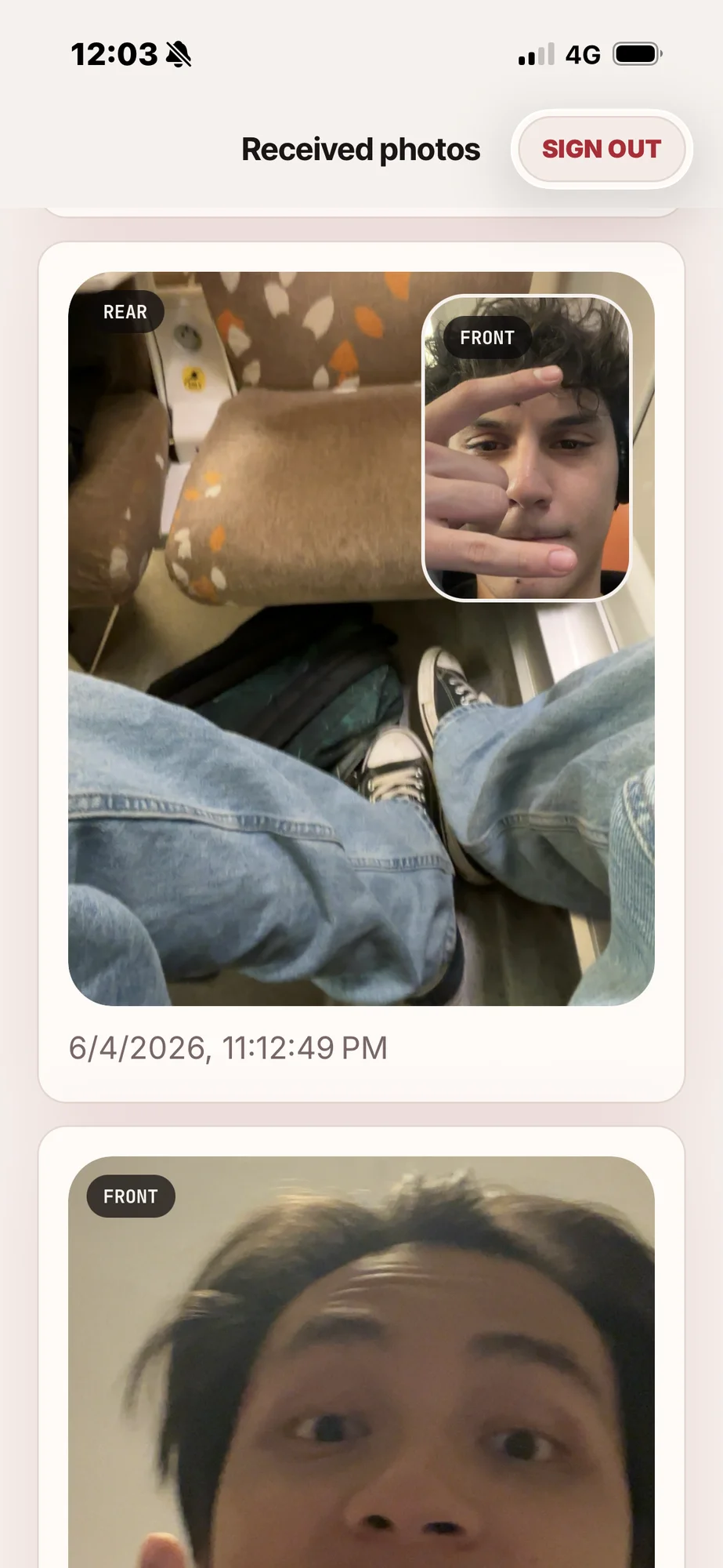 The received-photos screen in Picture me by Saudade.