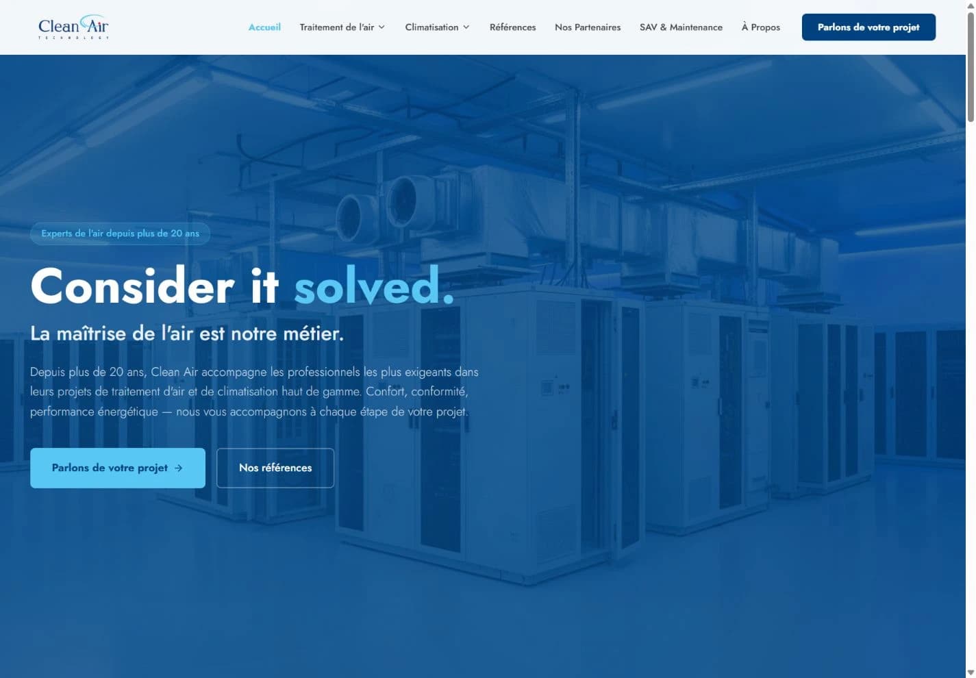 Homepage screenshot of CleanAir