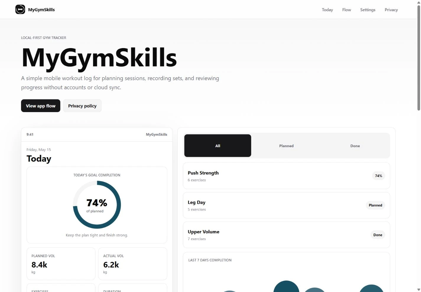 Homepage screenshot of MyGymSkills